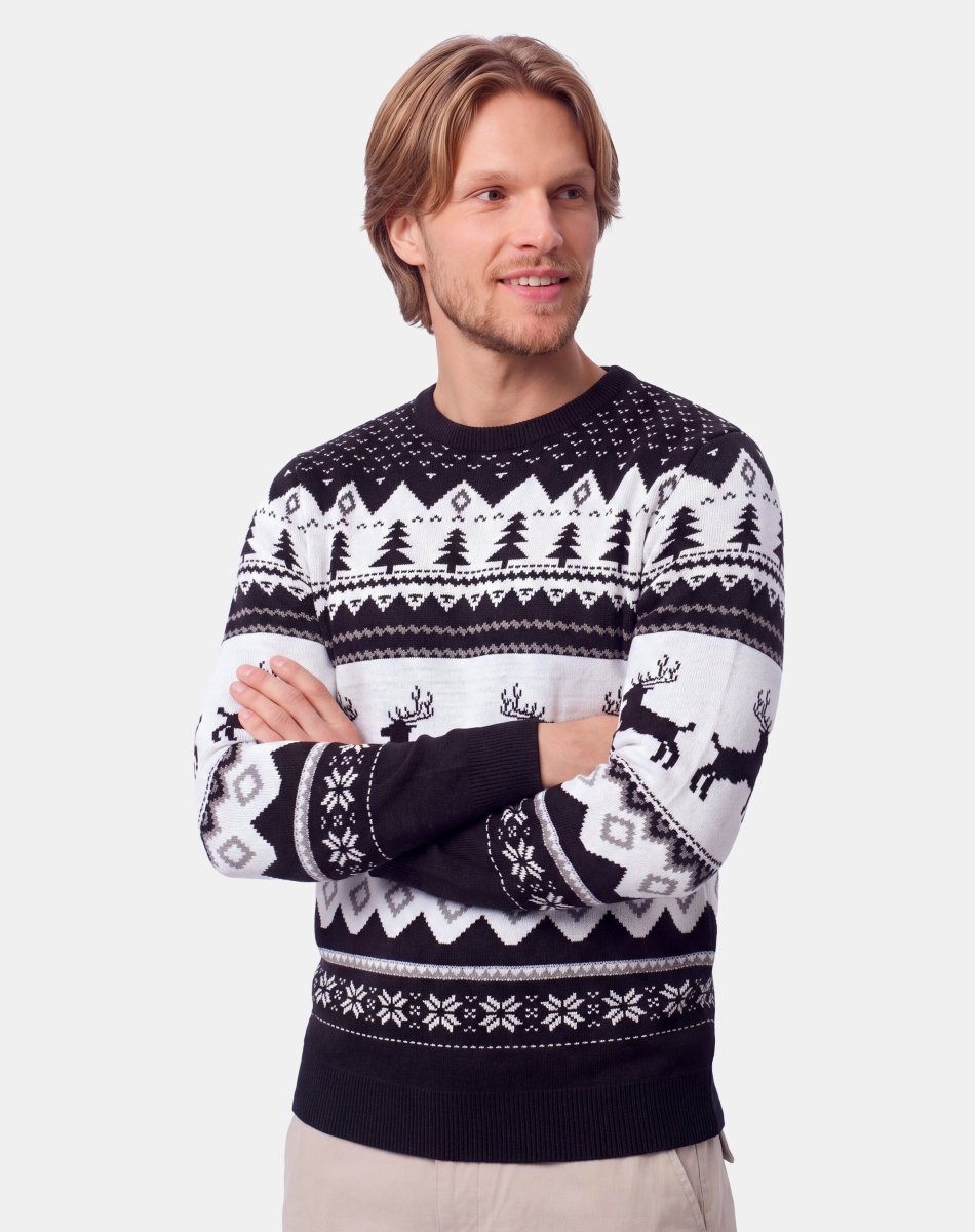 Mens Xmas Tree Crewneck Sweatshirt | Black Festive Christmas Sweatshirt – NOROZE