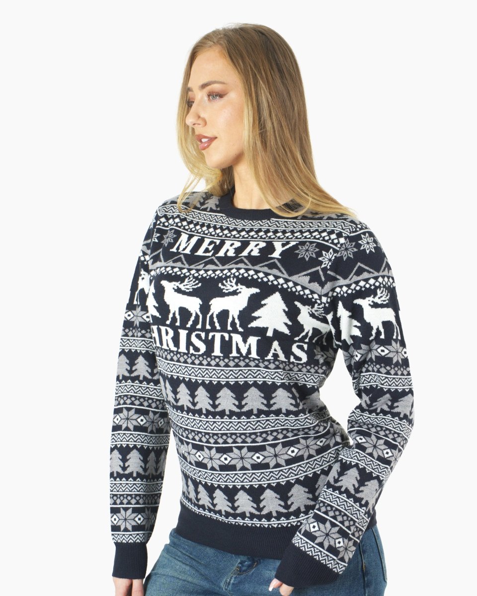 Merry Christmas Navy Festive Womens Jumper
