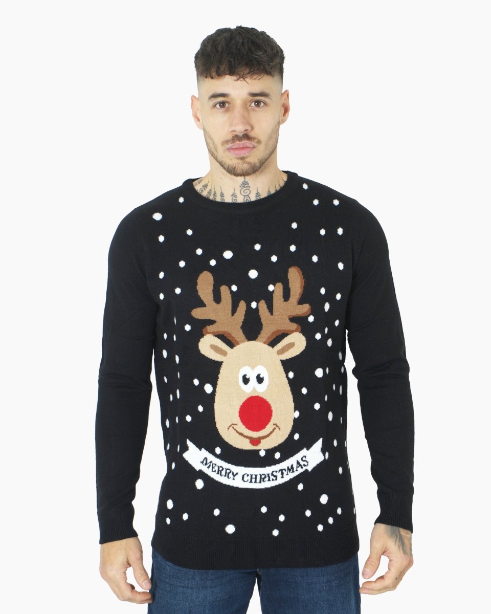 Merry Xmas Reindeer Black Festive Jumper