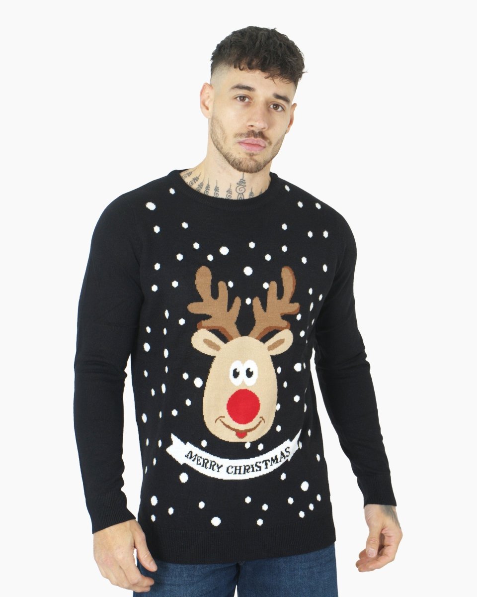 Merry Xmas Reindeer Black Festive Jumper