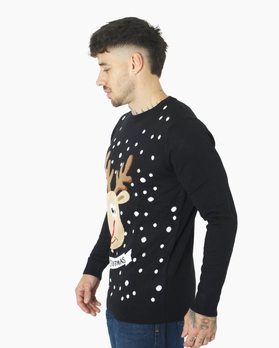 Merry Xmas Reindeer Black Festive Jumper