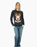 Merry Xmas Reindeer Black Festive Womens Jumper