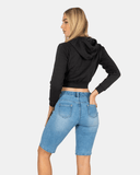 Mid Blue Denim Stretchy Bermuda Shorts