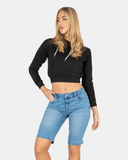 Mid Blue Denim Stretchy Bermuda Shorts