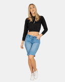 Mid Blue Denim Stretchy Bermuda Shorts