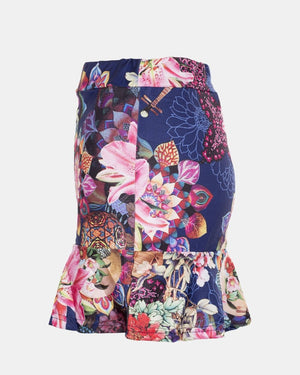 Navy Girls High Waist Floral Mini Skirt