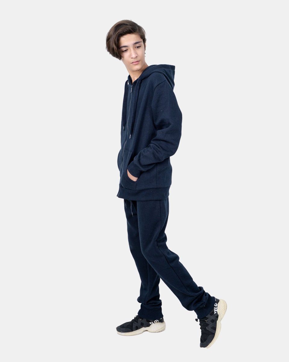 Navy Kids Plain Hooded Tracksuit