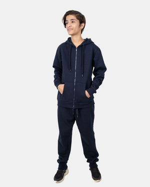 Navy Kids Plain Hooded Tracksuit