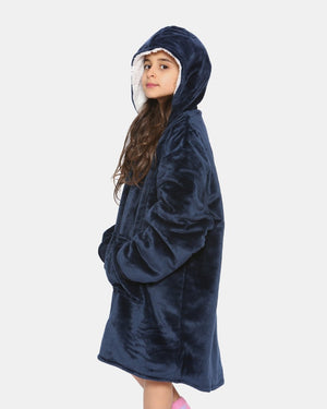 Navy Kids Sherpa Lining Hoodie