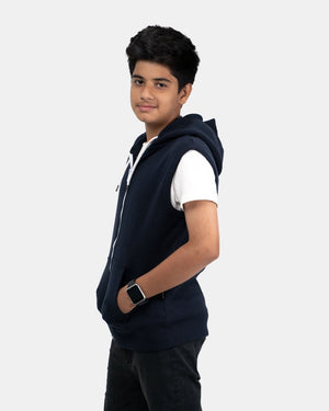 Navy Kid's Sleeveless Casual Hoodie