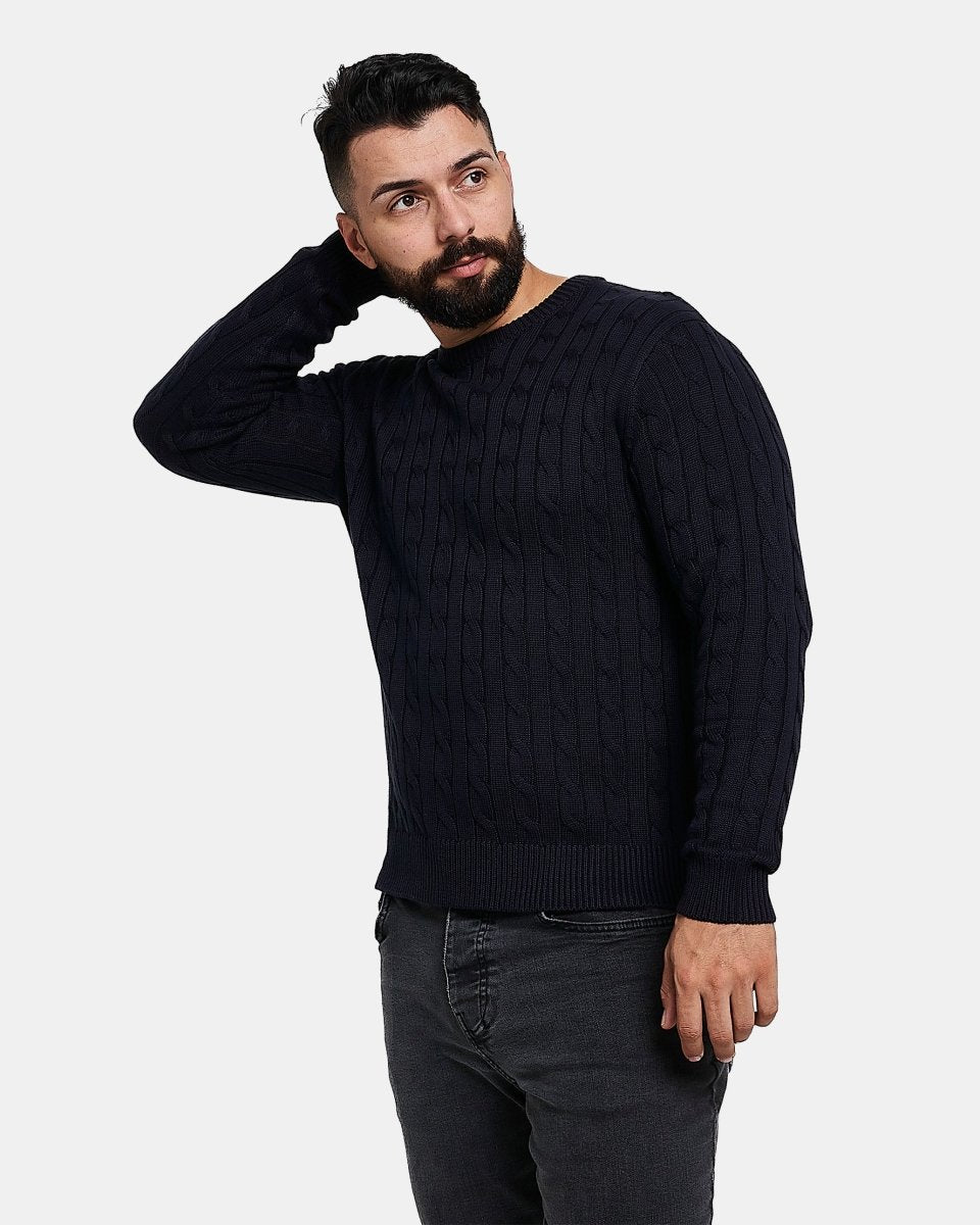 Navy Mens Cable Knit Jumper