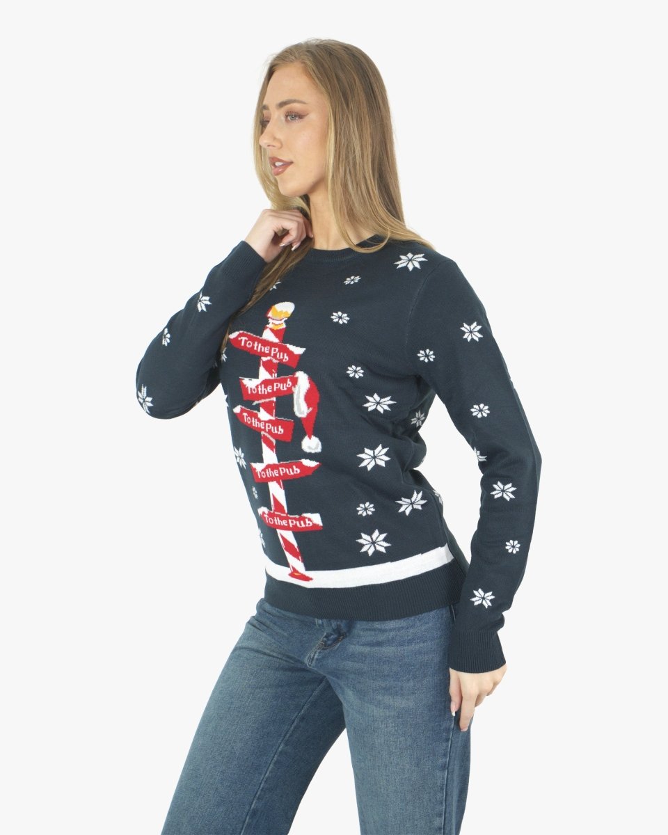 Navy Pub Novelty Womens Xmas Jumper