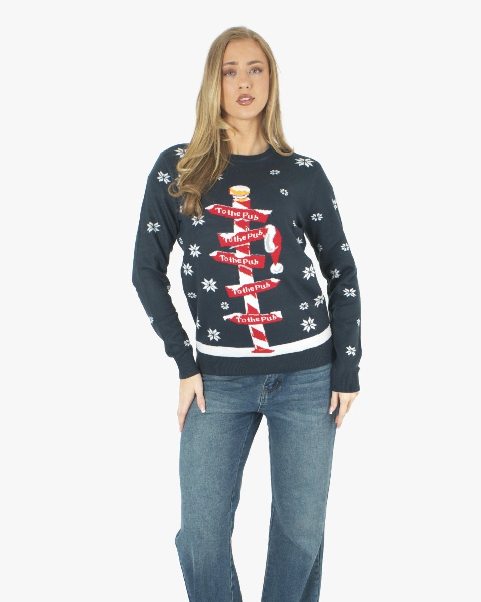 Navy Pub Novelty Womens Xmas Jumper