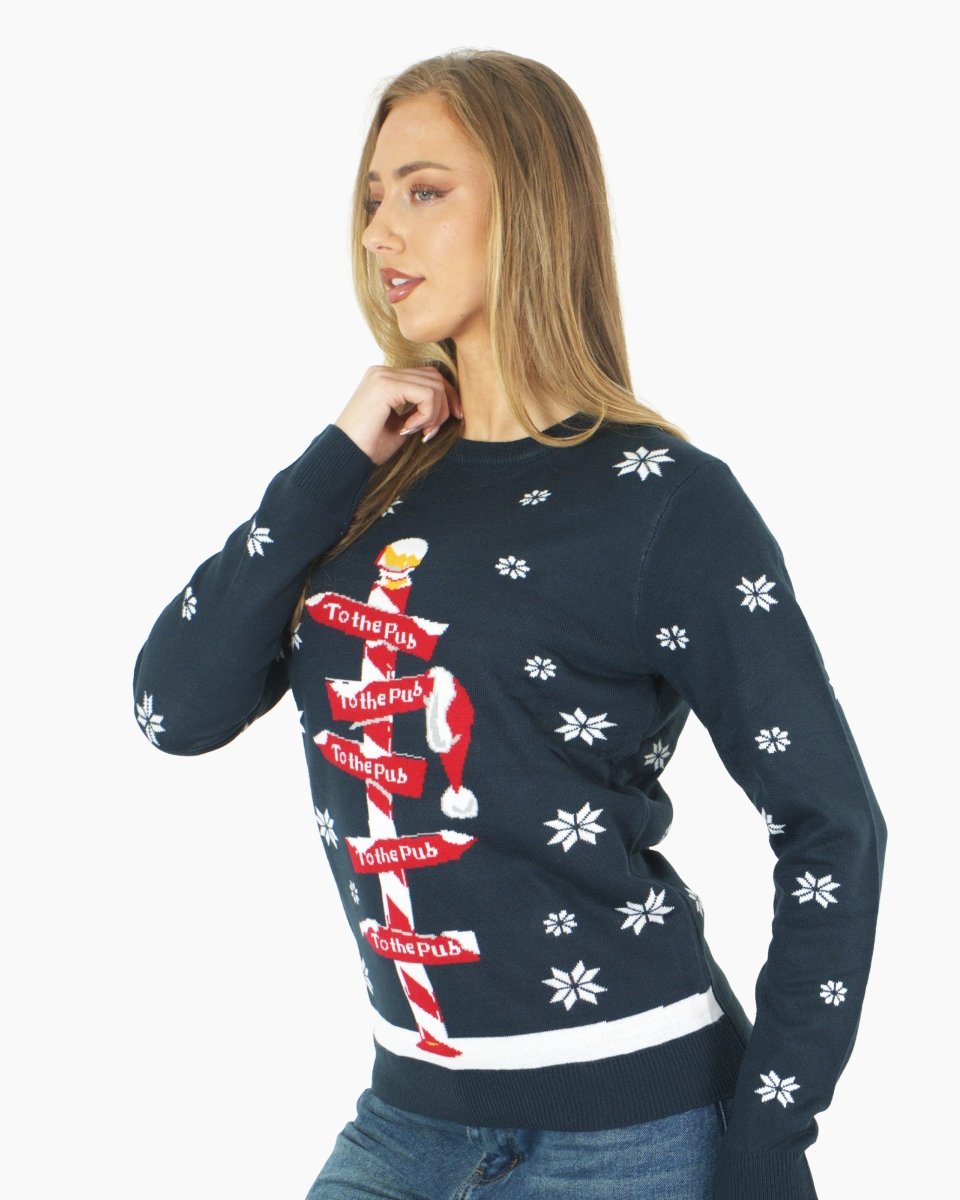 Navy Pub Novelty Womens Xmas Jumper