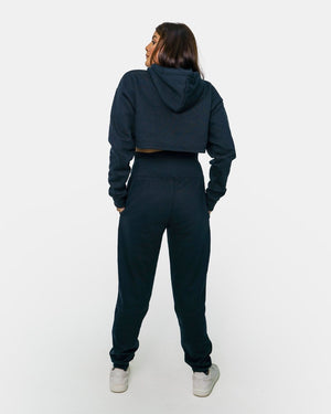 Navy Womens Crop Top Hoodie