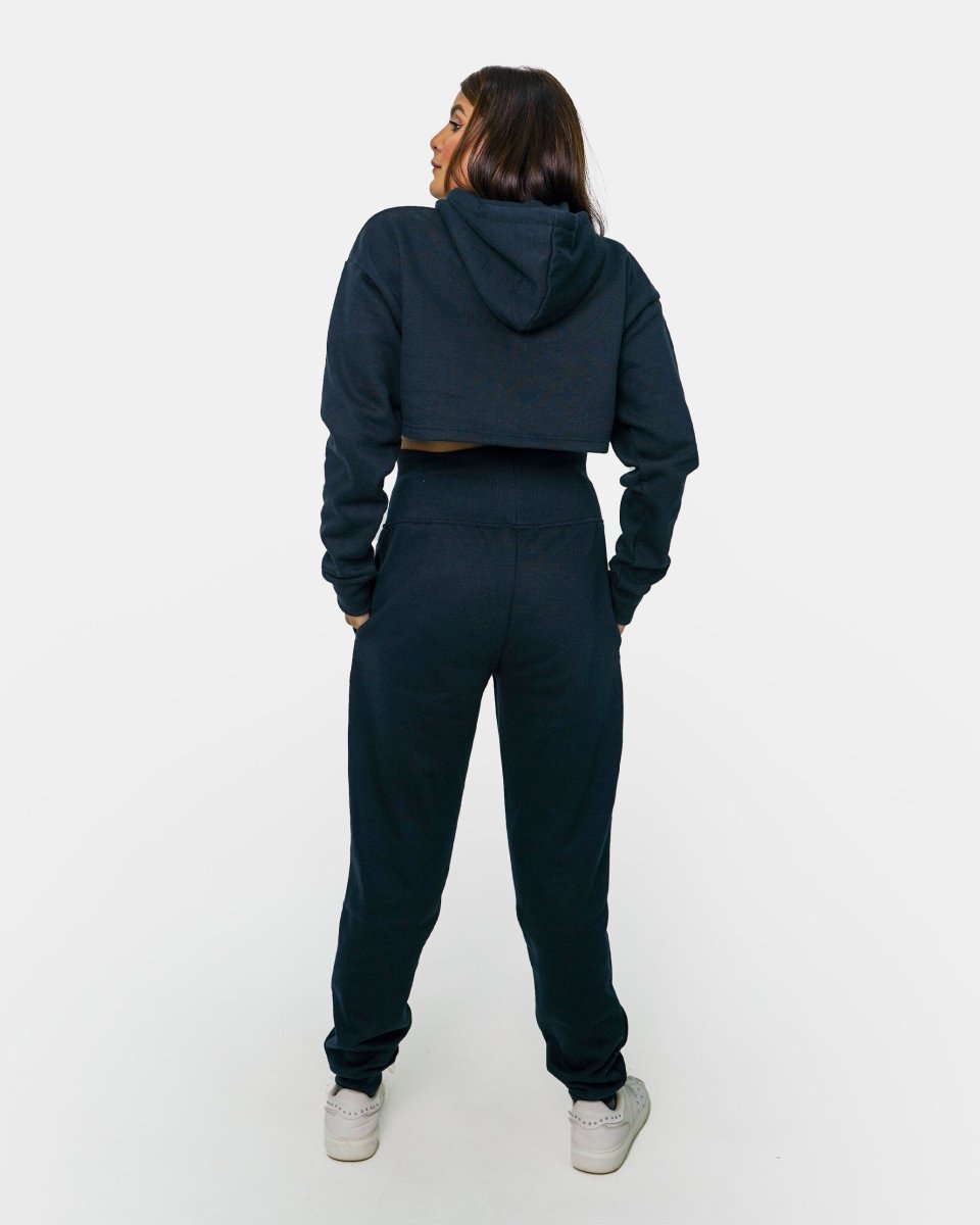 Navy Womens Crop Top Hoodie