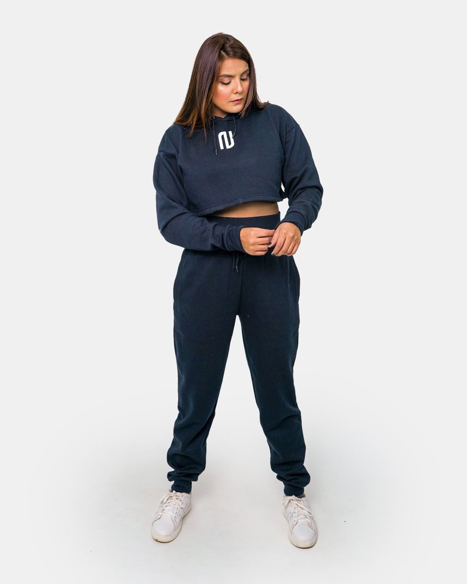 Navy Womens Crop Top Hoodie