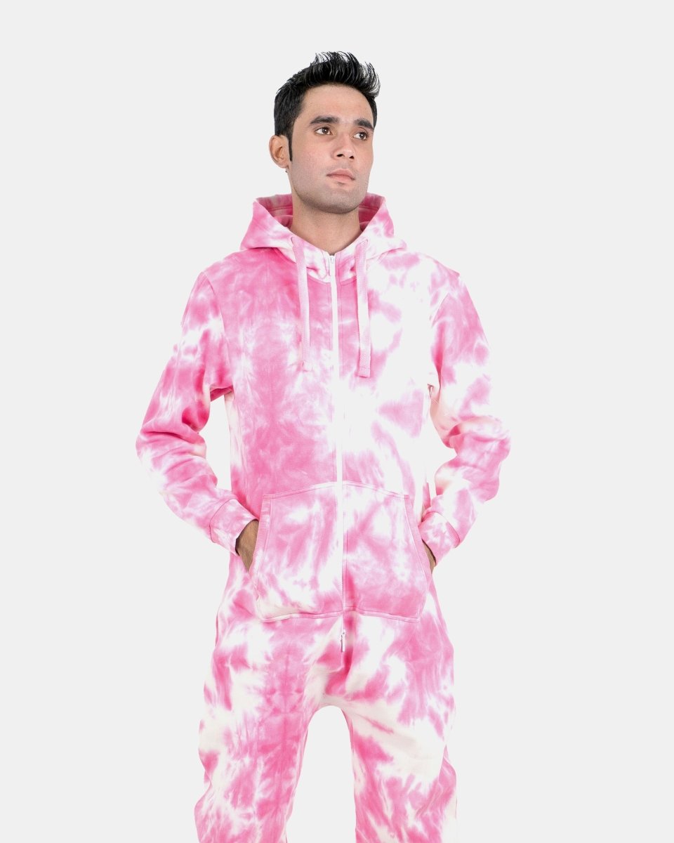 Pink Men's Fleece Tie - Dye Onesie