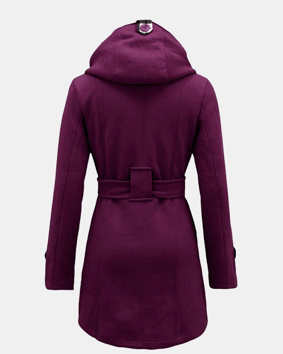 Purple Belted Button Fleece Coat