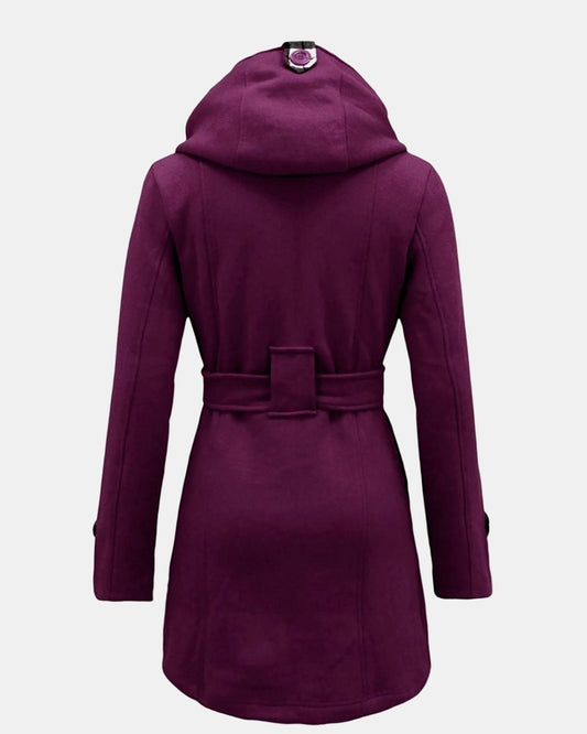 Purple Belted Button Fleece Coat