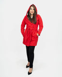 Red Belted Button Fleece Coat