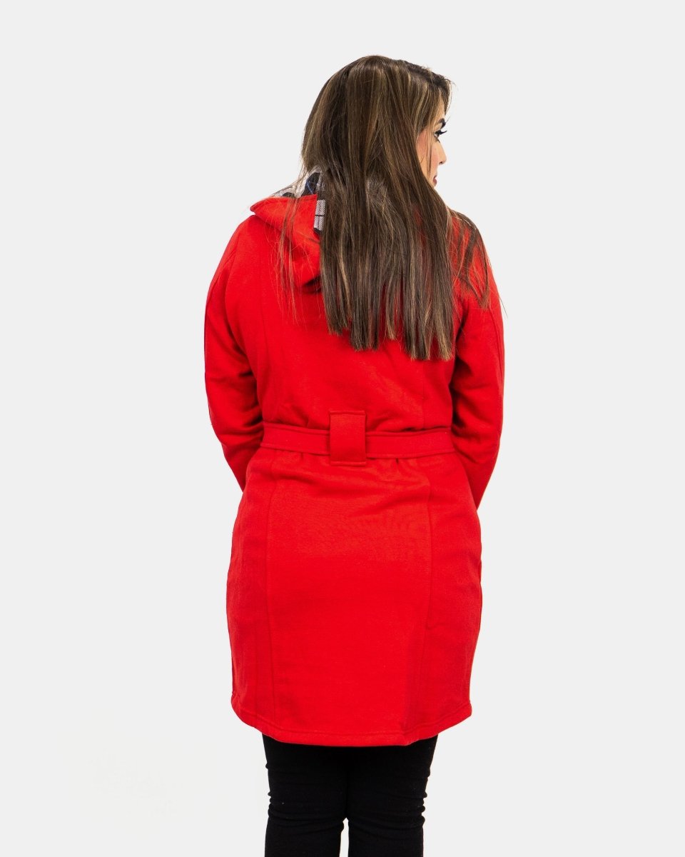 Red Belted Button Fleece Coat