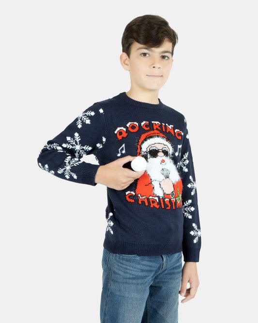 Rocking Navy Kids Christmas Jumpers