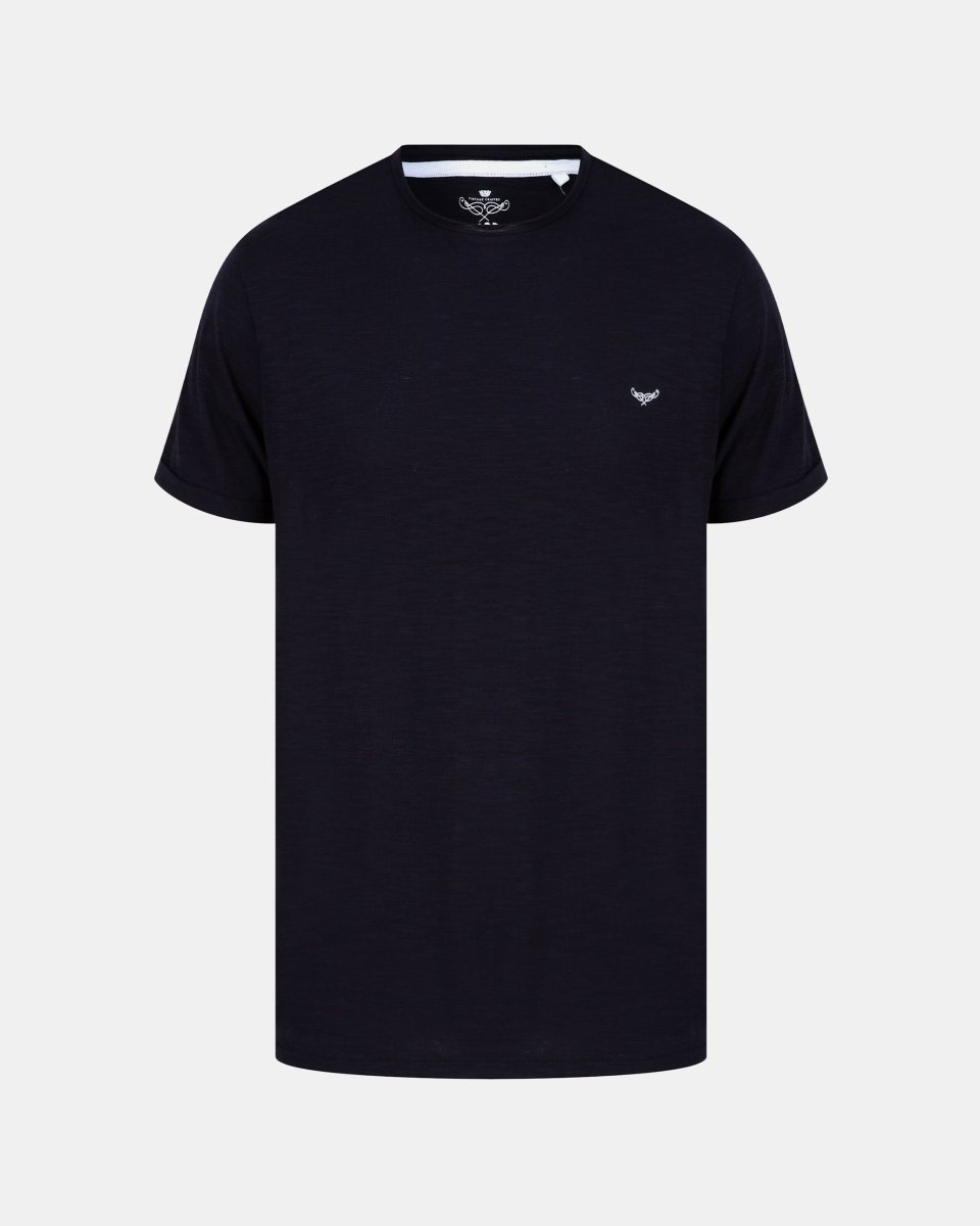 Rolled Cuffs Navy Cotton T-Shirt