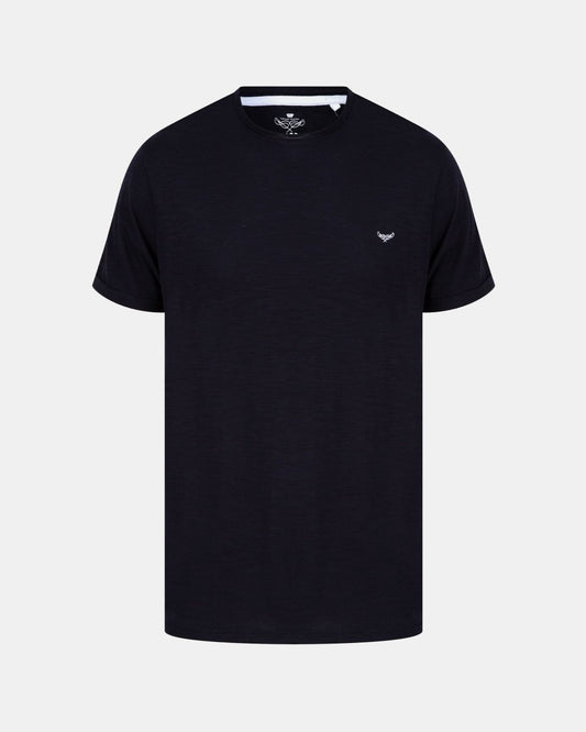Rolled Cuffs Navy Cotton T-Shirt
