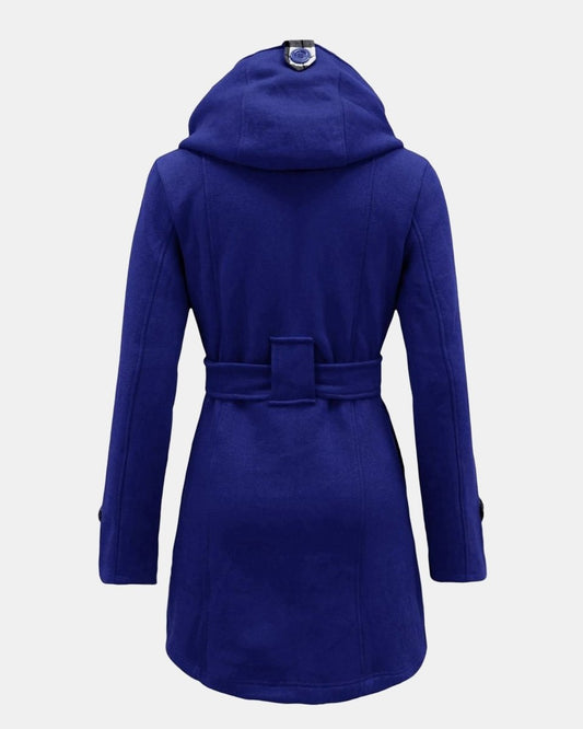 Royal Blue Belted Button Fleece Coat