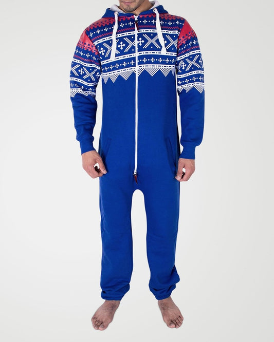Royal Blue Stylish Aztec Mens Onesie