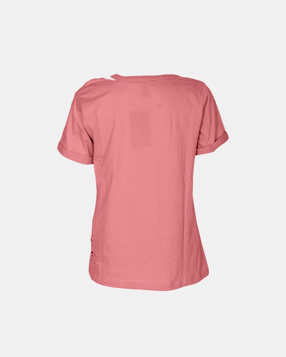 Rust Ripped Holes Rounded Neck T-Shirt