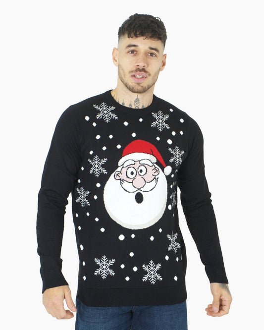 Santa Head Black Festive Jumper