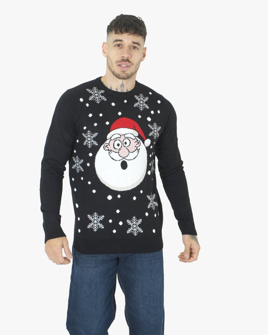 Santa Head Black Festive Jumper