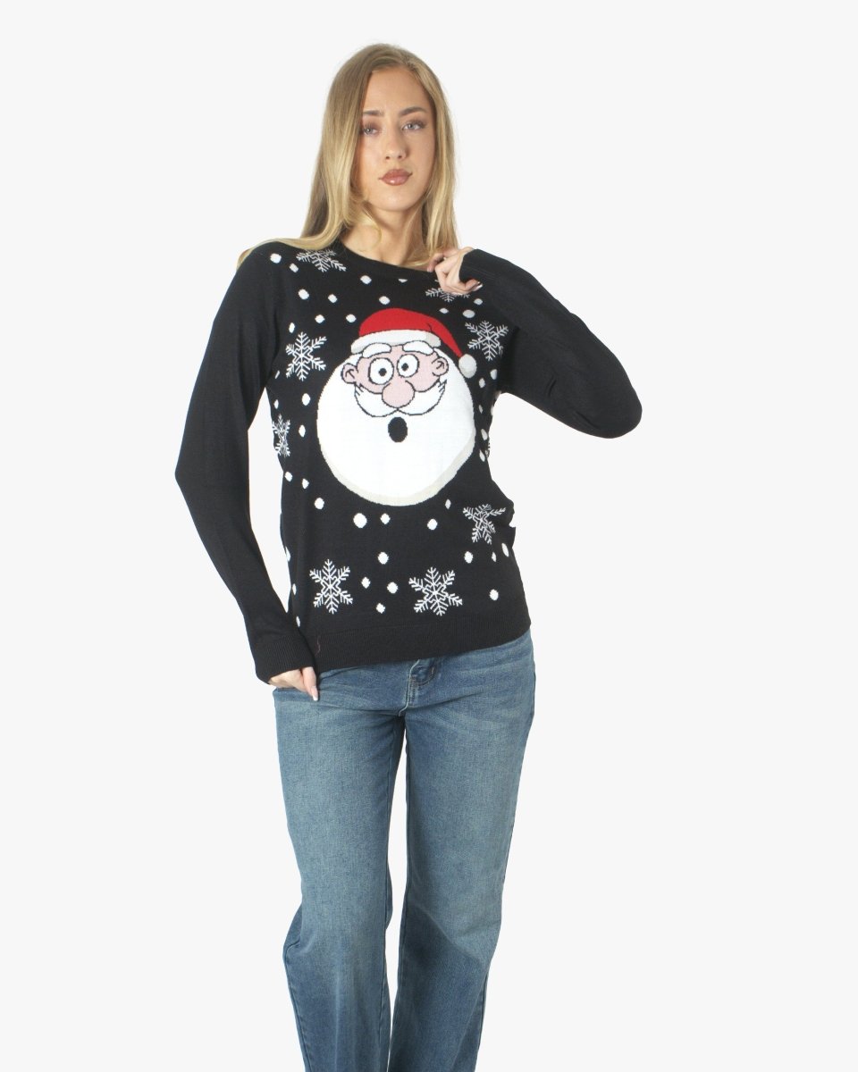 Santa Head Black Festive WomensJumper