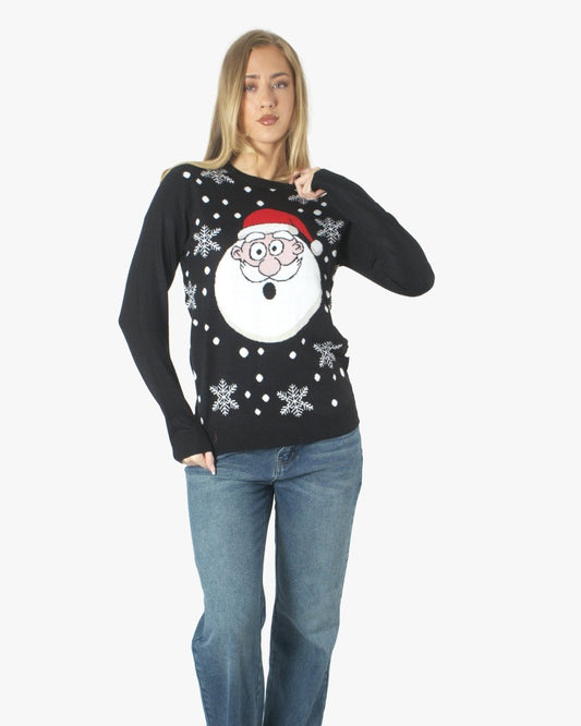 Santa Head Black Festive WomensJumper