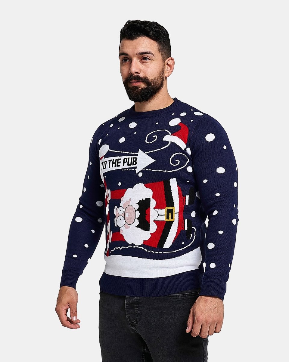 Santa To the Pub Navy Pullover Jumper
