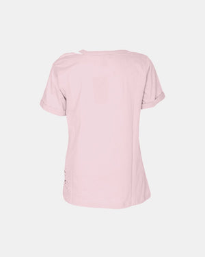 Shell Pink Ripped Holes Rounded Neck T-Shirt