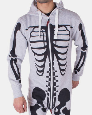 Silver Grey Mens Halloween Skeleton Onesie