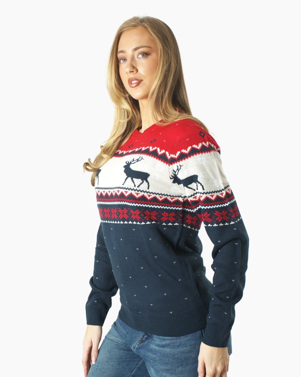 Snowflakes Navy Reindeer Xmas Jumpers