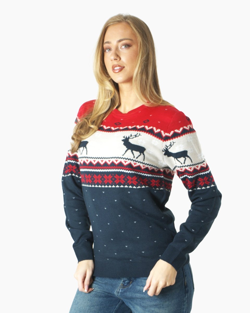 Snowflakes Navy Reindeer Xmas Jumpers