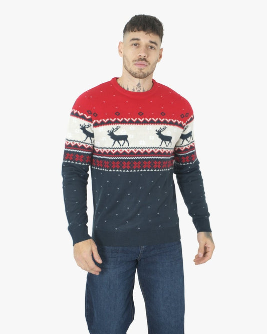 Snowflakes Reindeer Navy Xmas Jumpers