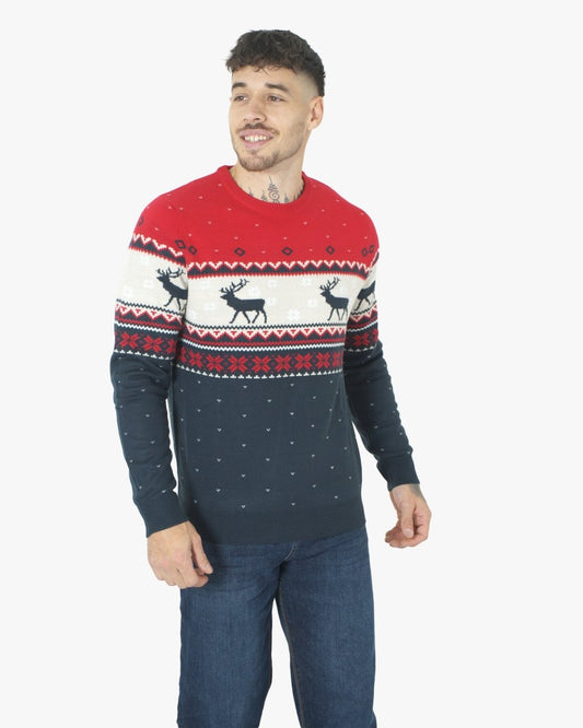 Snowflakes Reindeer Navy Xmas Jumpers