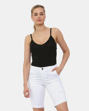 White Turned Hem Bengaline Casual Shorts