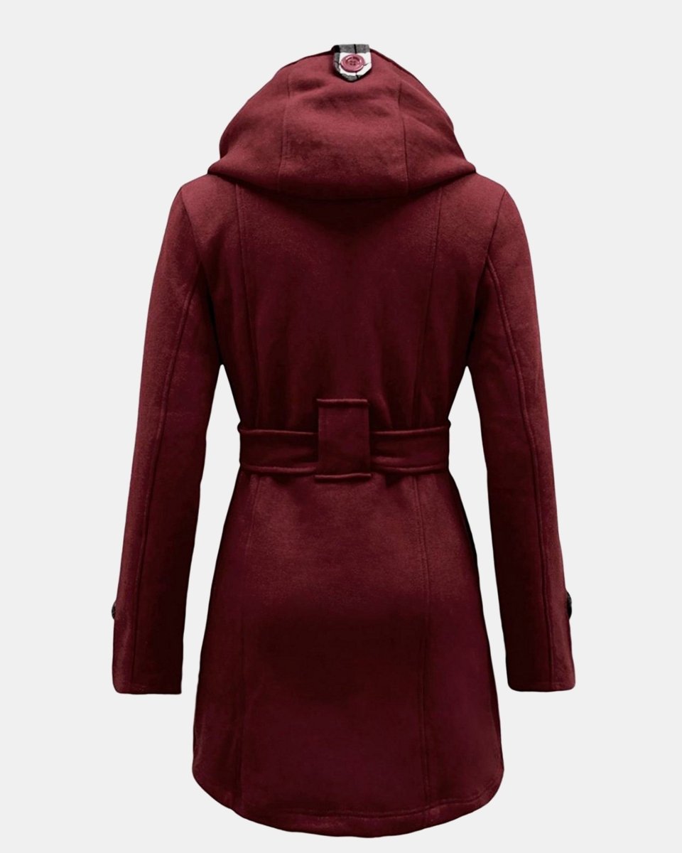 Wine Belted Button Fleece Coat