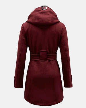 Wine Belted Button Fleece Coat