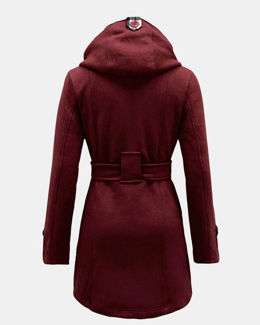 Wine Belted Button Fleece Coat