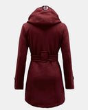 Wine Belted Button Fleece Coat