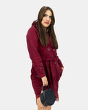 Wine Belted Button Fleece Coat