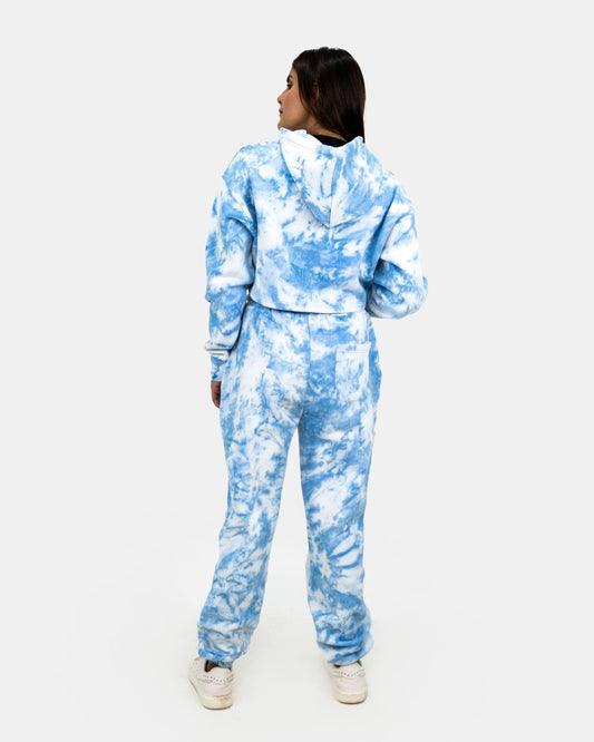 Women Blue Tie - Dye Fleece Tracksuit